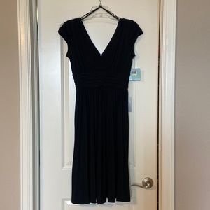 NWT Black Dress With Plunging Neckline and Cap Sleeves, size 8